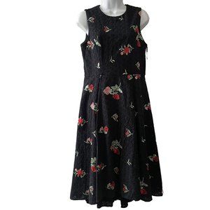 NEW CALVIN KLEIN Black With Embroidered Flowers Eyelet Lined Dress Size 6